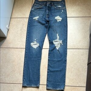 Levis 501 Ripped Jeans Women 28 x 32 High Rise Straight Button Fly